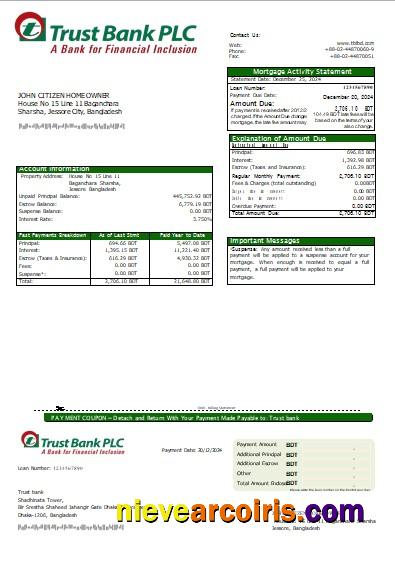 Bangladesh Trust bank mortgage statement